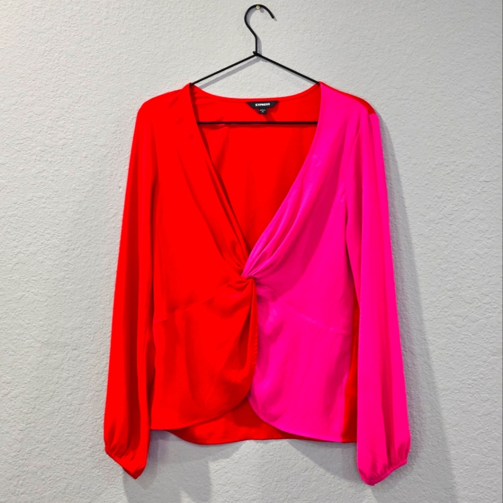 Express Twist Front Top - Red and Pink - Small